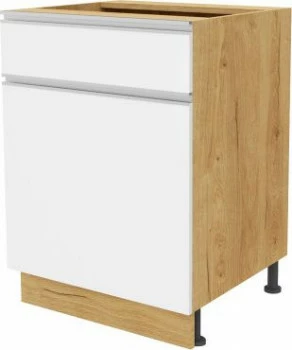 Szafka 60 dolna lewa z drzwiami i szufladą Monia z Easy Box (biały połysk/dąb Soma ciemny)