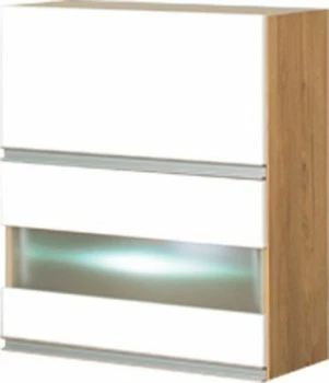 Szafka 60 górna witryna LED Monia (biały połysk/dąb Soma ciemny)