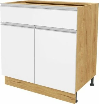 Szafka 80 dolna z drzwiami i szufladą Monia z Easy Box (biały połysk/dąb soma ciemny) 