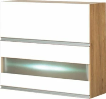 Szafka 80 górna witryna LED Monia (biały połysk/dąb Soma ciemny)