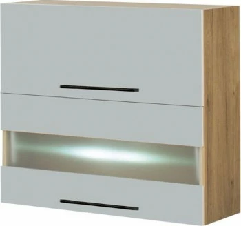 Szafka 80 górna witryna LED Monia (szary/dąb Soma ciemny)