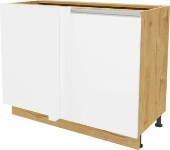 Szafka narożna dolna prosta lewa Monia (biały połysk/dąb soma ciemny)