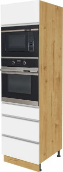 Wysoka zabudowa piekarnika/mikrofali Monia (biały połysk/dąb Soma ciemny) 