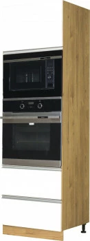 Wysoka zabudowa piekarnika/mikrofali Monia z easy box (biały połysk/dąb Soma ciemny)