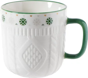 Kubek z motywem sweterka Christmas 155 (biały/zielony) 