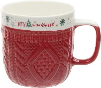Kubek z motywem sweterka Christmas 156 (czerwony/biały) 