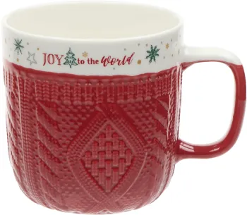 Kubek z motywem sweterka Christmas 156 (czerwony/biały) 