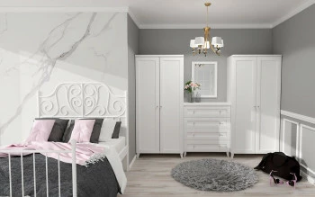 Kolekcja Majorka (biały) z metalowym łóżkiem- aranżacja 