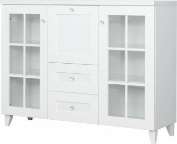 Komoda witryna z barkiem i 2 szufladami Majorka (biały)