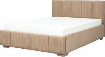 Łóżko tapicerowane 140 Mindy (sztruks brąz) ze stelażem i pojemnikiem