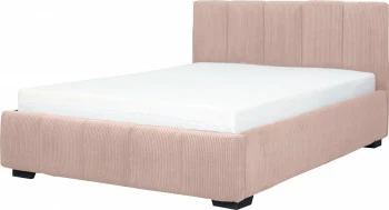 Łóżko tapicerowane 140 Mindy (sztruks róż) ze stelażem i pojemnikiem