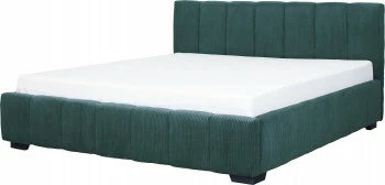 Łóżko tapicerowane 180 Mindy (sztruks zielony) ze stelażem i pojemnikiem