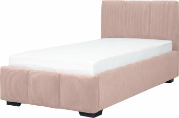 Łóżko tapicerowane 90 Mindy (sztruks róż) ze stelażem i pojemnikiem