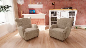 Pokój dziecięcy - fotelik Miś (boucle cappuccino) i komoda Toskania (biały/dąb soma ciemny)