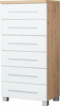 Komoda 6-szufladowa Panama (biały połysk/dąb Soma ciemny)
