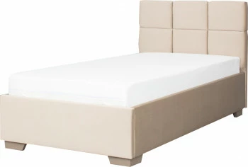 Łóżko tapicerowane 90 Sawona (plusz beż) ze stelażem i pojemnikiem