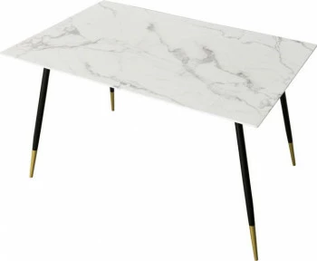 Stół z blatem ze szkła hartowanego Goldino (biały/czarno-złoty) 