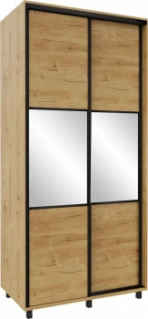 Szafa przesuwna 100 cm lustra (dąb Soma ciemny/czarne okucia) 