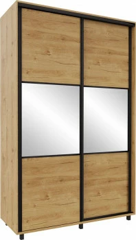 Wysoka szafa przesuwna 150 cm lustra (dąb Soma ciemny/czarne okucia) 