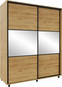 Szafa przesuwna 180 cm lustra (dąb Soma ciemny/czarne okucia) 