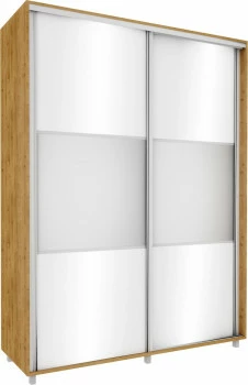 Wysoka szafa przesuwna lustra 180cm (biały połysk/lustro/dąb Soma ciemny)