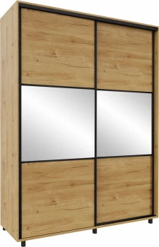 Wysoka szafa przesuwna 180 cm lustra (dąb Soma ciemny/czarne okucia) 