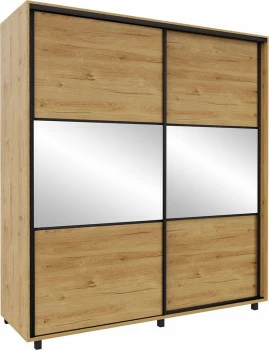 Szafa przesuwna 200 cm lustra (dąb Soma ciemny/czarne okucia) 