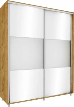 Wysoka szafa przesuwna lustra 200cm (biały połysk/lustro/dąb Soma ciemny) 