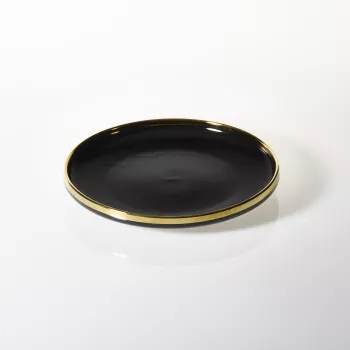 Talerz obiadowy Cindy czarny ze złotym paskiem 