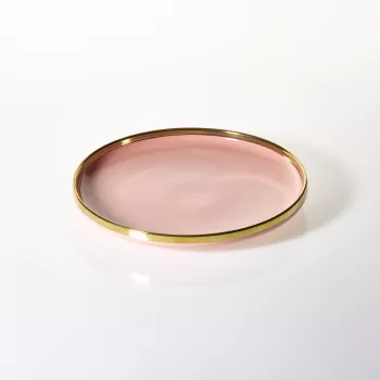 Talerz obiadowy Cindy różowy ze złotym paskiem 