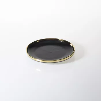 Talerz deserowy Cindy czarny ze złotym paskiem 