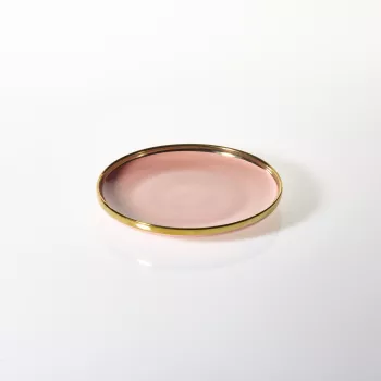 Talerz deserowy Cindy różowy ze złotym paskiem 