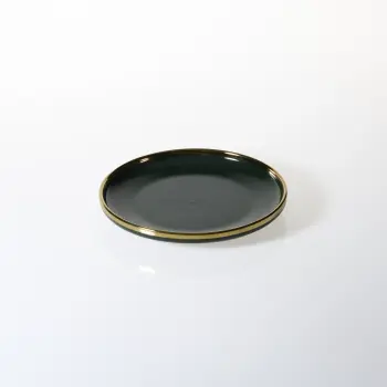 Talerz deserowy Cindy zielony ze złotym paskiem 