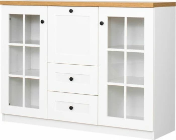 Komoda witryna z barkiem i dwoma szufladami Toskania (biały/dąb Soma ciemny) 