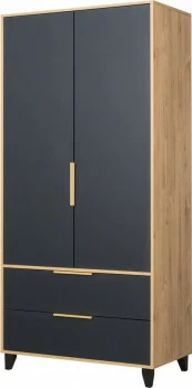 Szafa dwudrzwiowa z szufladami Floryda (grafit/dąb Soma ciemny)