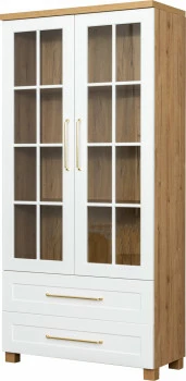 Witryna 2-drzwiowa i 2-szufladowa Hawana (biały lakier mat/dąb soma ciemny) 