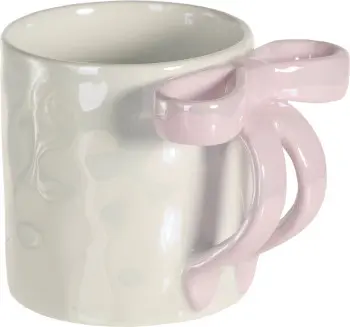 Kubek z kokardką Bella 168 (biały z perłowym połyskiem/jasnoróżowy) 