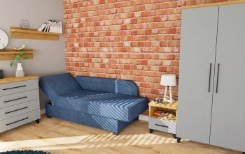 Pokój młodzieżowy - tapczan Dawid (diamentowy grafit) i kolekcja Panama (szary/dąb soma ciemny) 