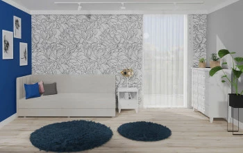 Pokój młodzieżowy - tapczan Manilla (plusz beż) i kolekcja Majorka (biały mat) 