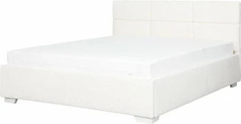 Łóżko tapicerowane 160 Sawona (boucle kremowy) ze stelażem i pojemnikiem 